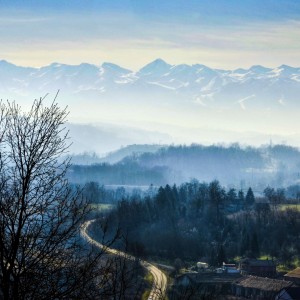Zimná krajinka v Taliansku pod Alpami